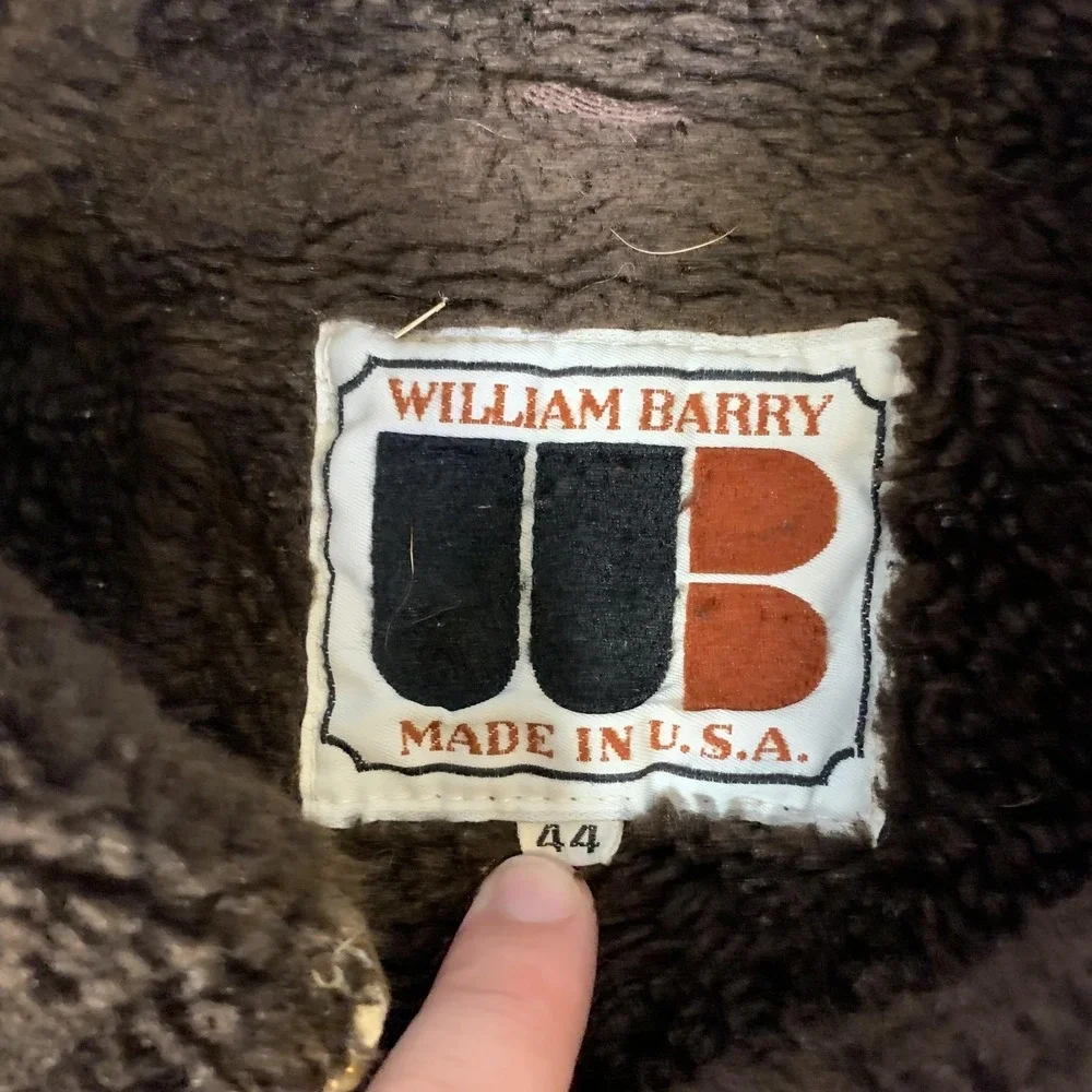 Vintage William Barry Coat Mens 44 Beige Canvas Faux Fur Lined Parka 70s USA